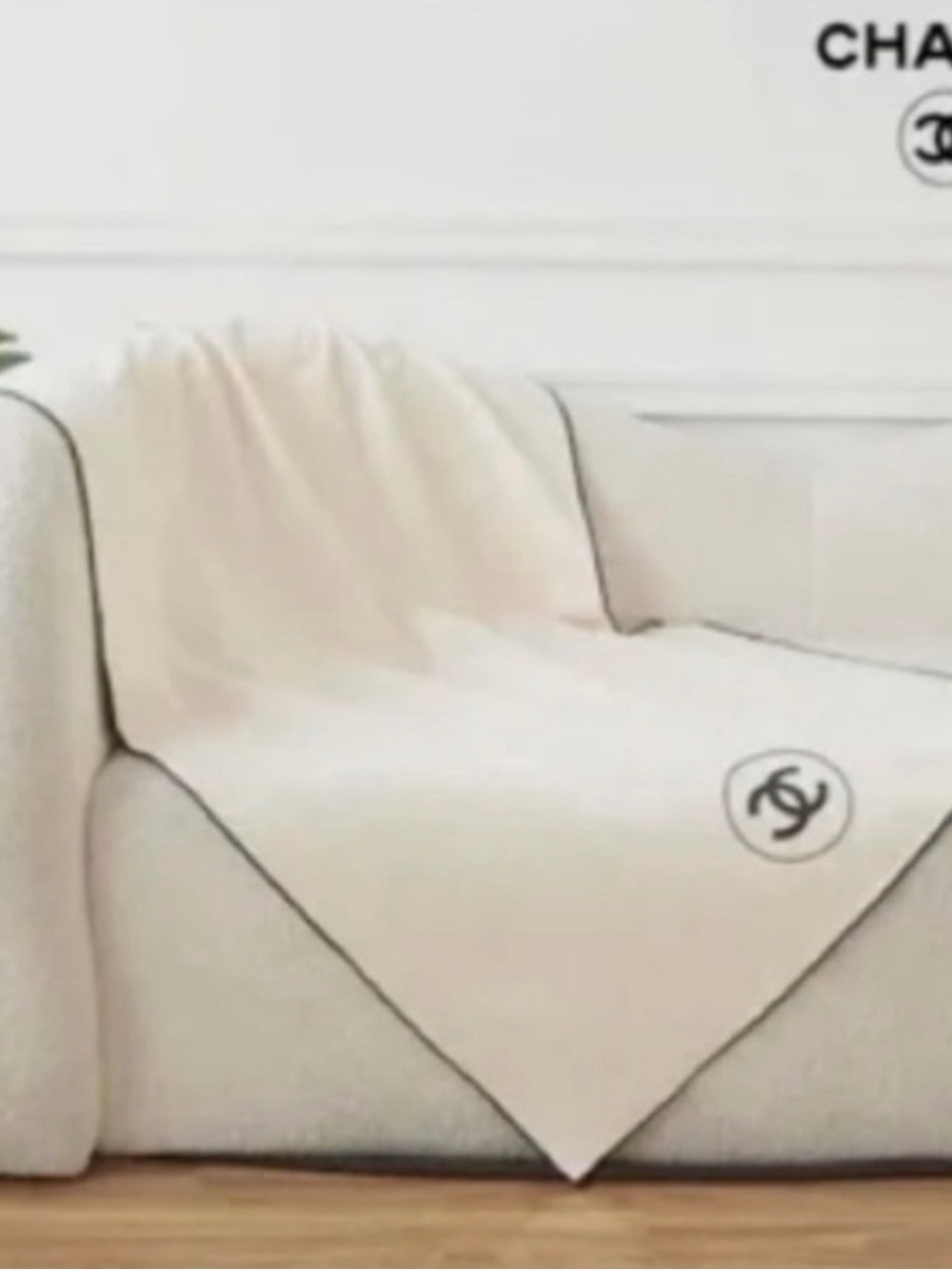 CHANEL Cream Signature Logo Throw Blanket